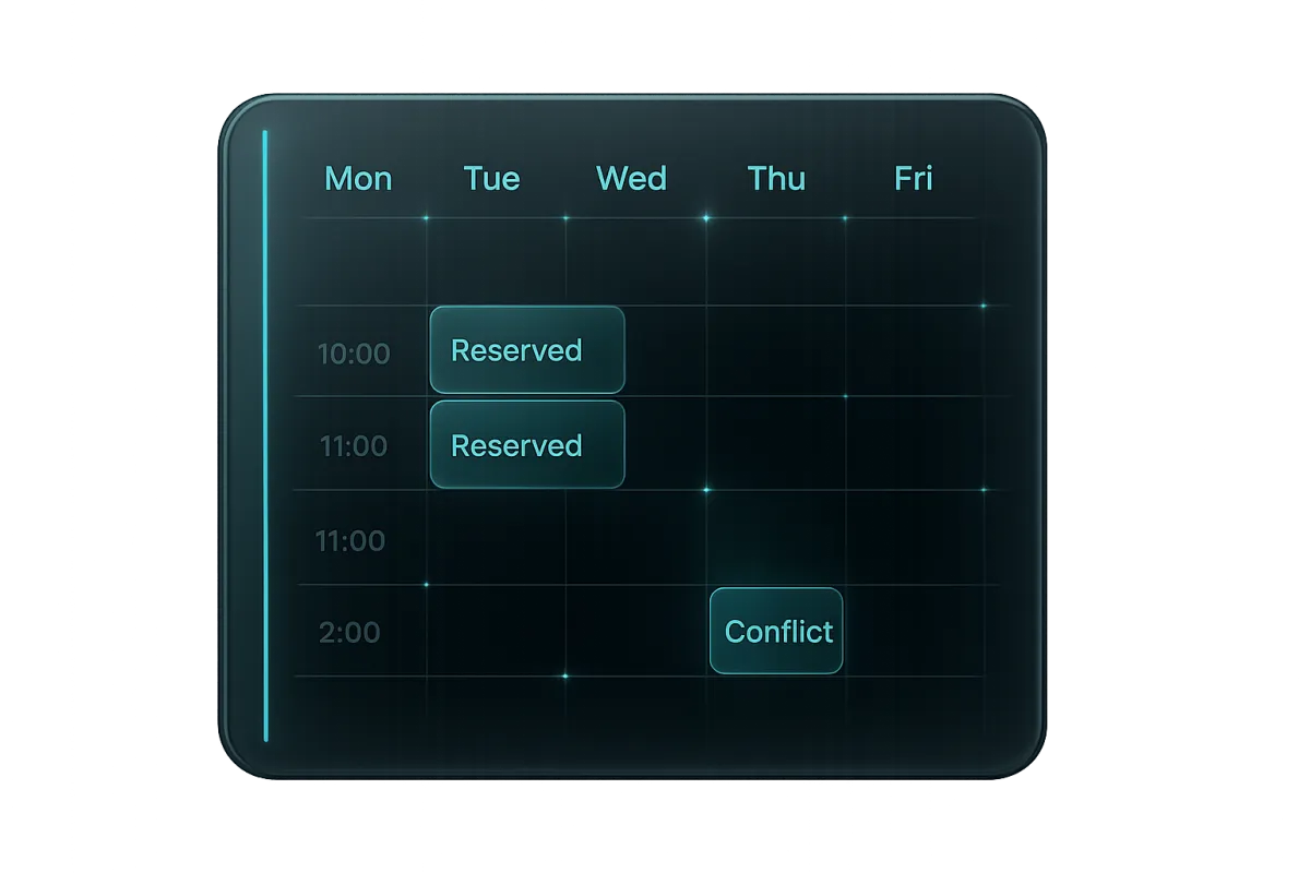Autonomous Calendar Booking Engine interface with conflict resolution and automated appointment sync