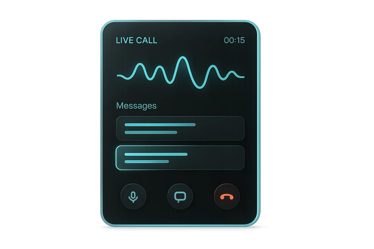 ICE AI SMS and Calling Hub UI dashboard featuring inbound live call waveforms and automated SMS triage streams