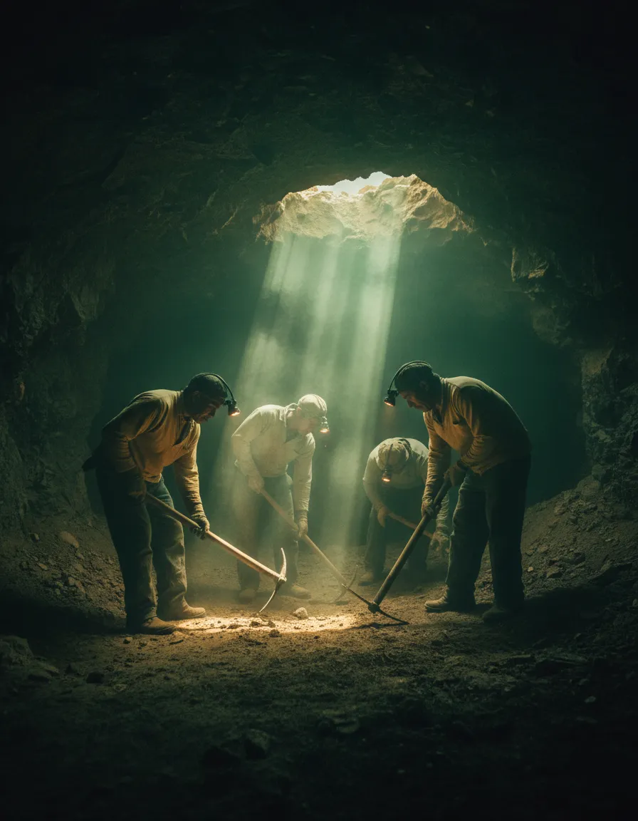 Mineros trabajando en Muzo con luz cinematográfica