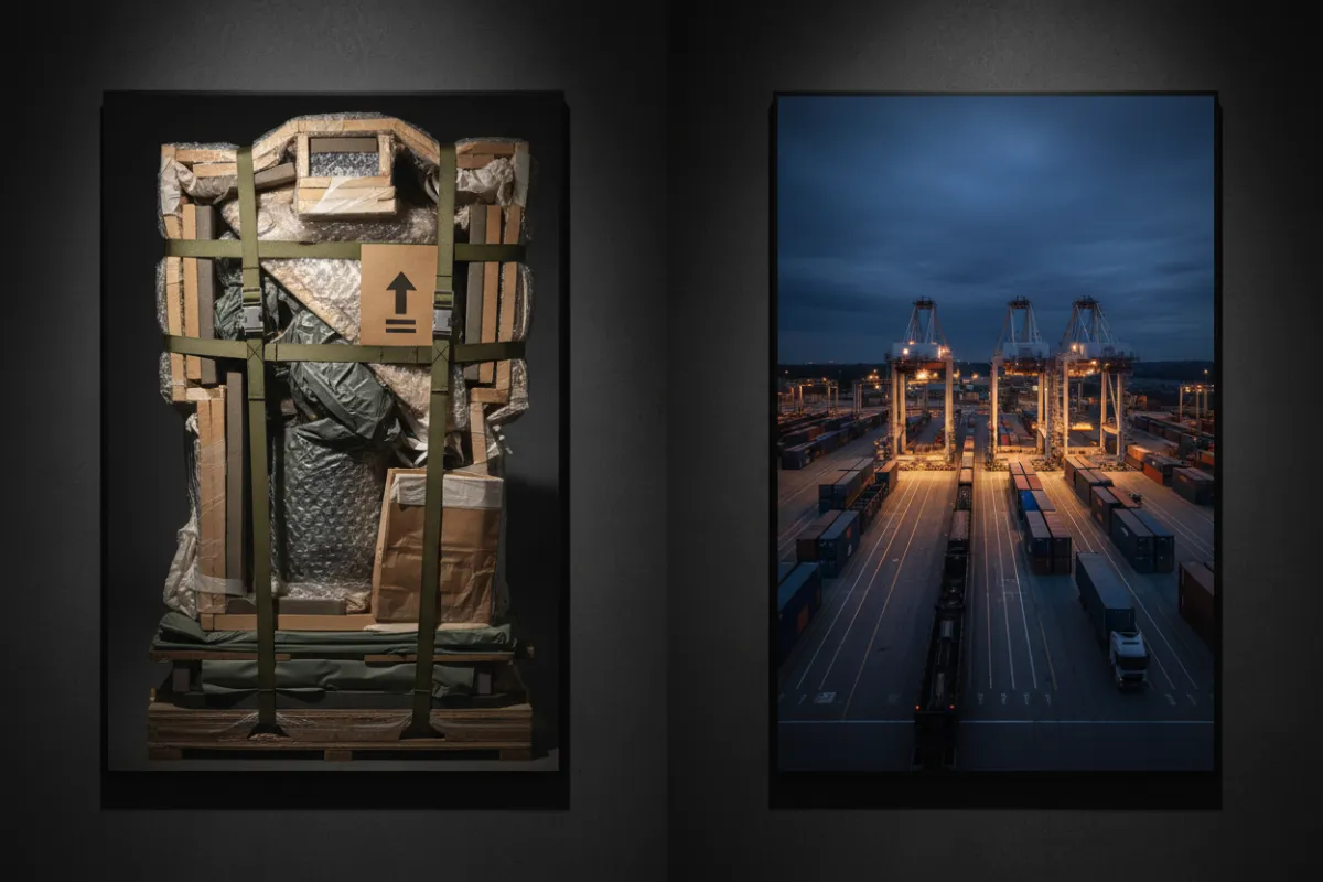 Careful custom packing and aerial intermodal transfer