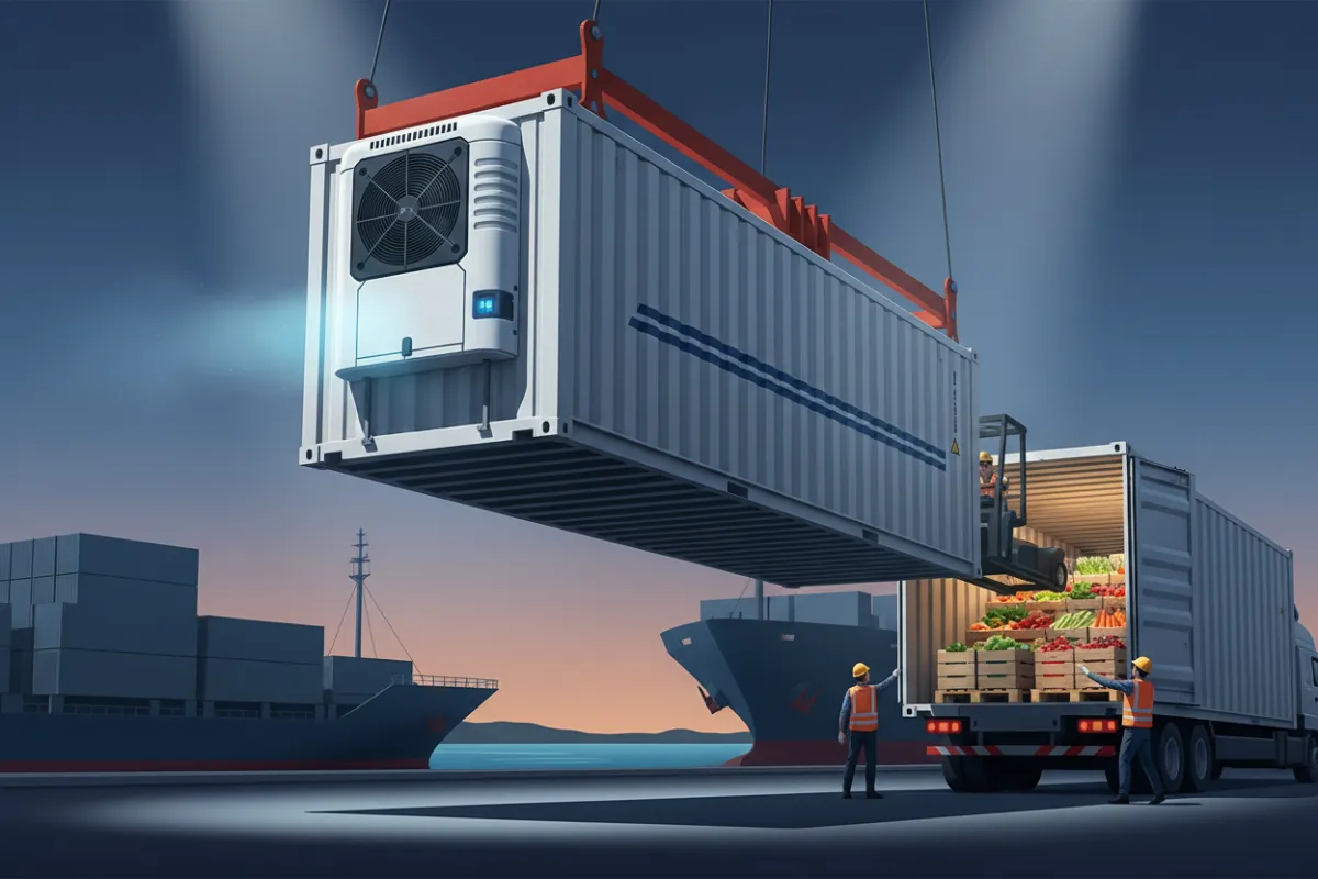 Refrigerated container being loaded