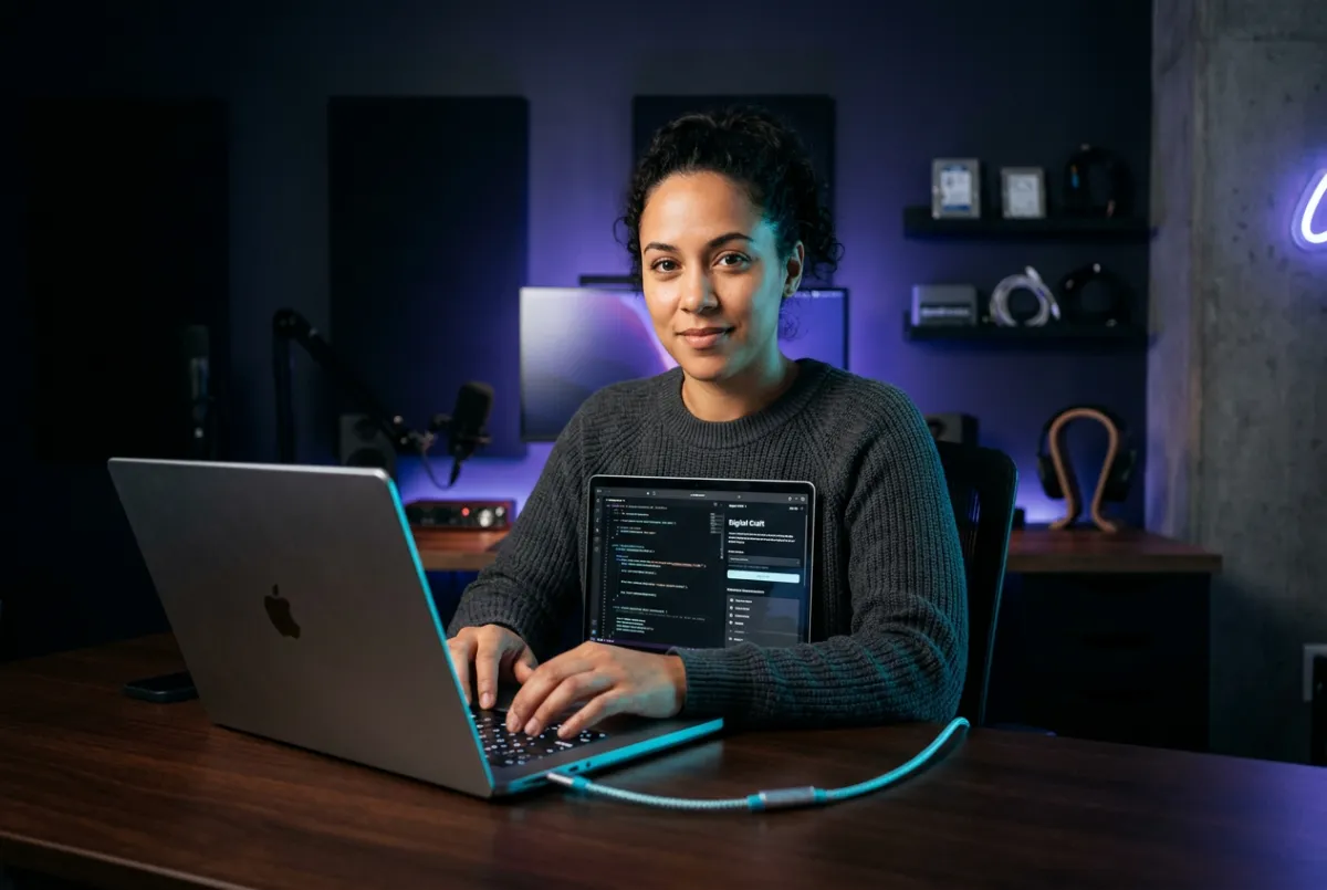 Course creator producing modern digital curriculum in studio