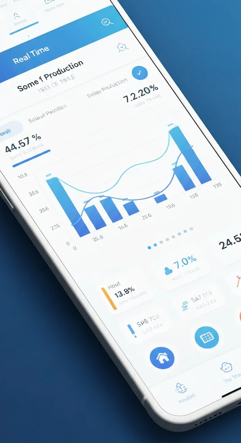 Mockup of a mobile app interface showing a dashboard with charts