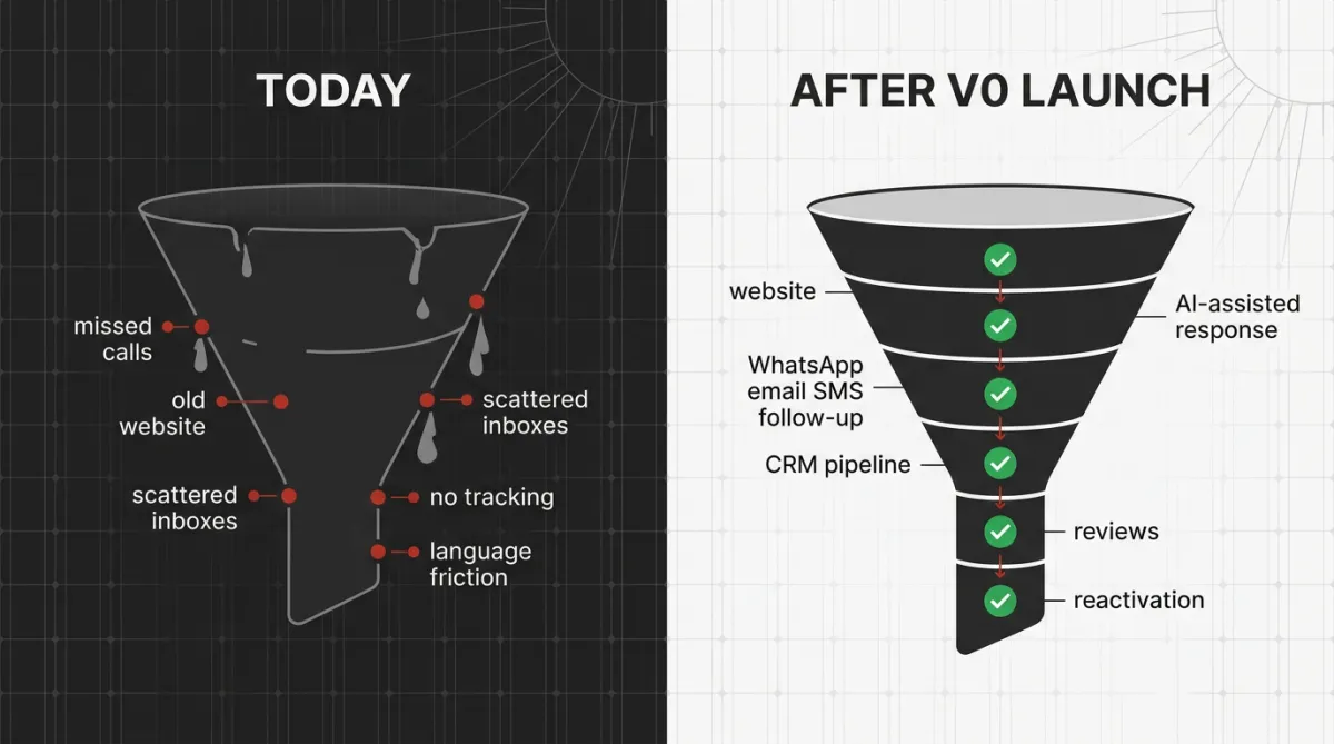 Before and after v0 launch funnel diagram