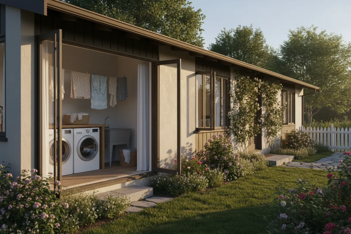 Technician cleaning a dryer vent on a residential house