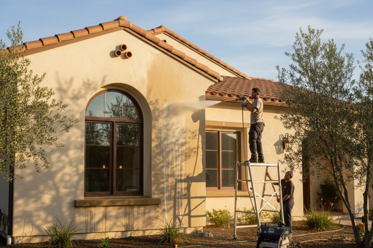 Pressure washing a residential exterior in Northwest Arkansas