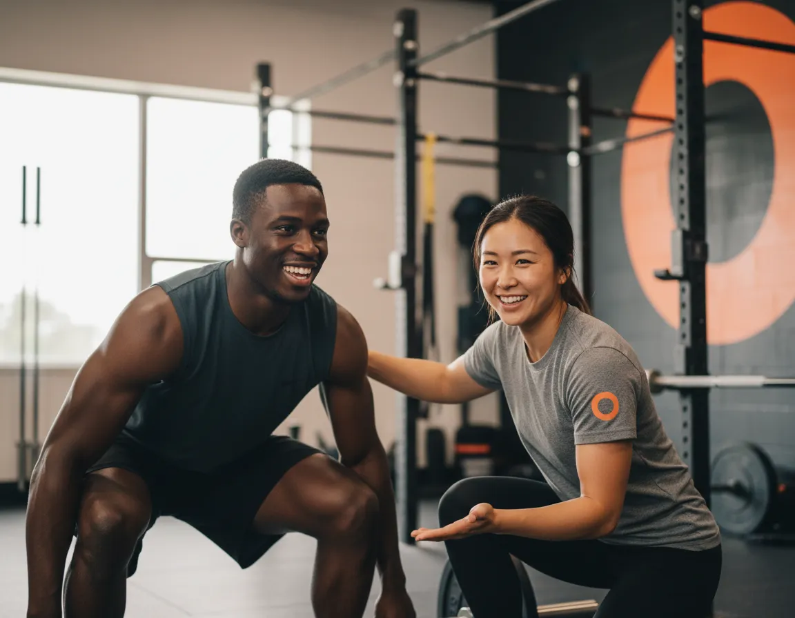 CrossFit Solid Orange head coach working with athlete