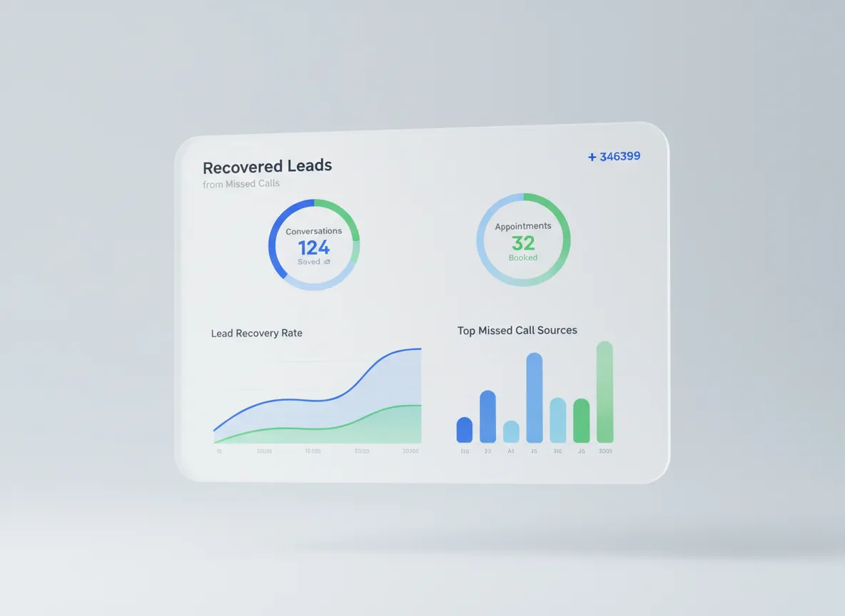 Dashboard showing recovered leads from missed calls