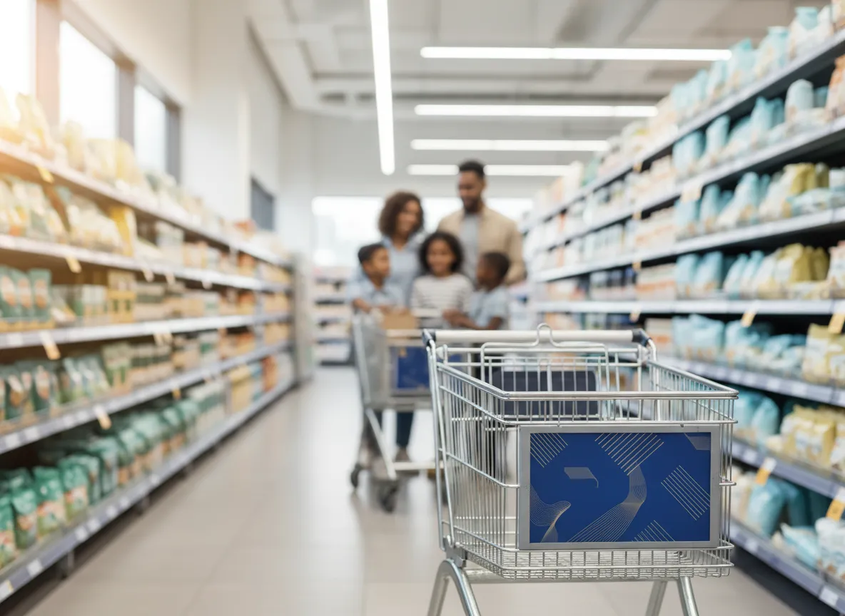 Local business ad displayed on a grocery cart