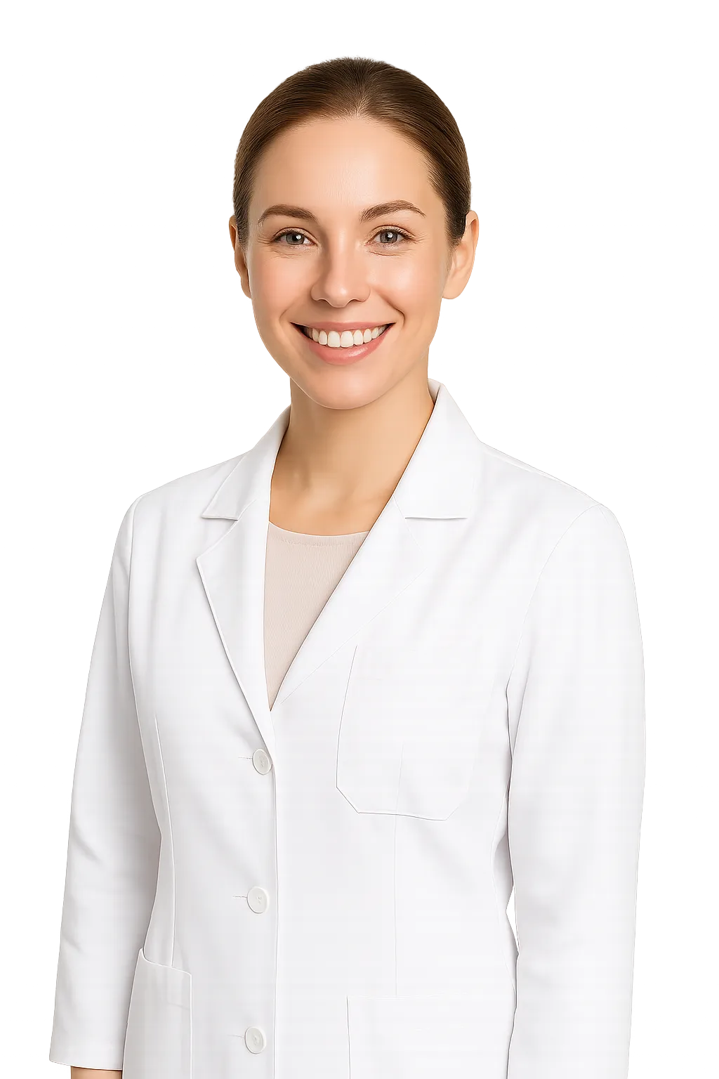 Kirsten, Founder of Science Babe Skincare in Medford Oregon, holding medical skincare formula in a clean clinic setting