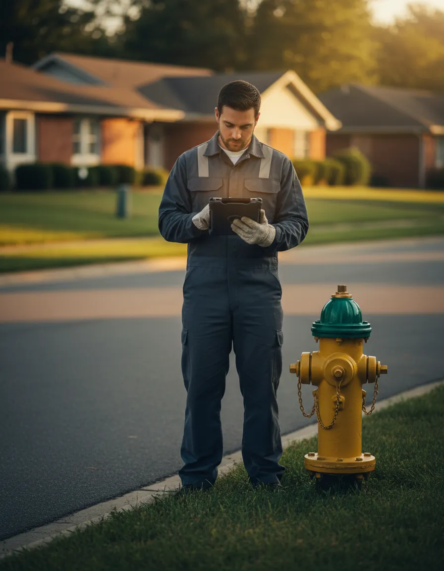 State-certified hydrant technician performing municipal fire hydrant compliance testing