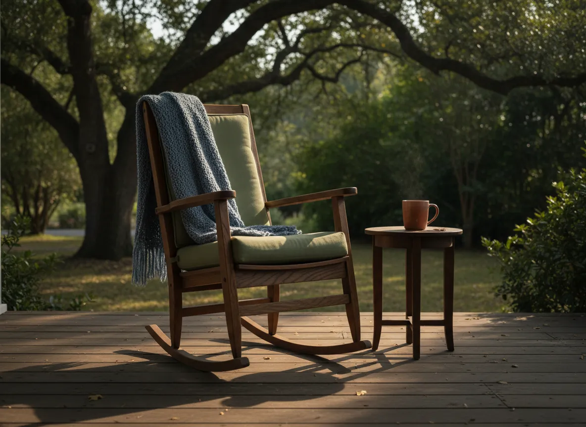 Caregiver relaxing on a porch