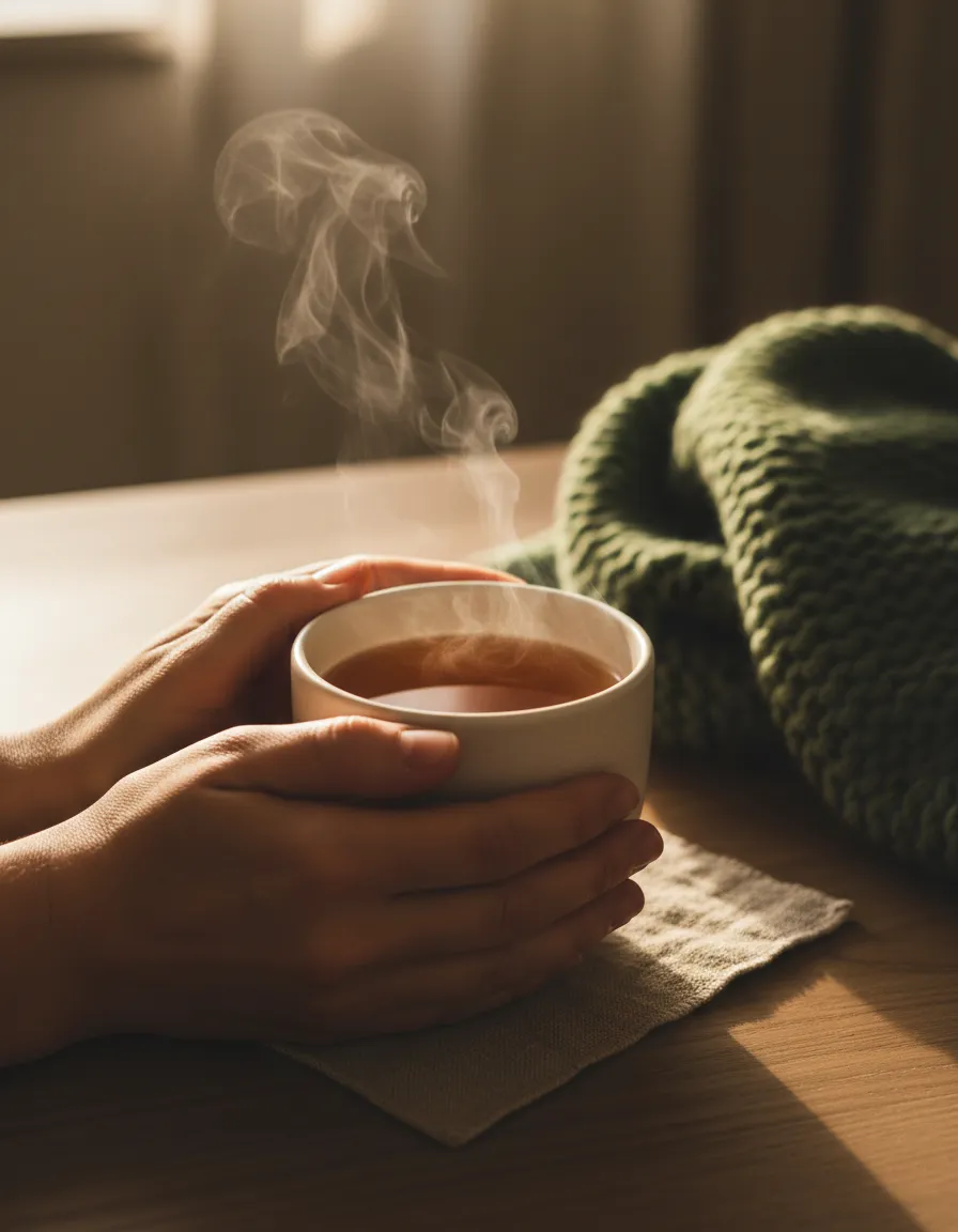 A warm, comforting cup of tea held in two hands