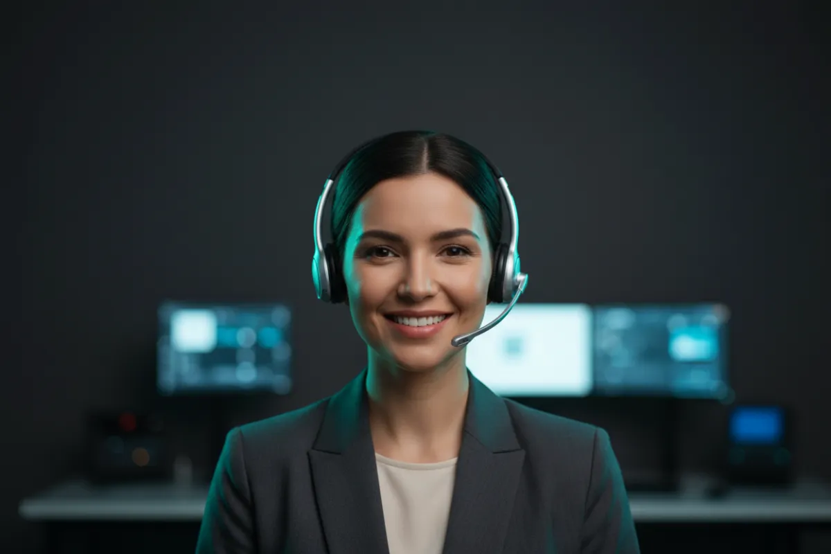 Friendly customer support specialist at desk