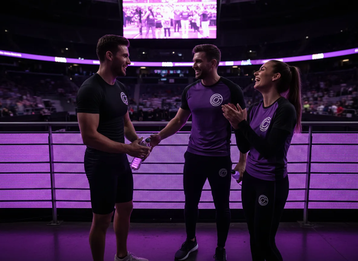 Trainers and athletes networking and talking at FitRave event