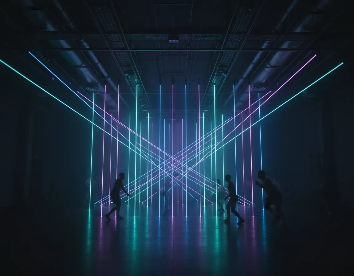 LED lighting and smoke in a fitness arena