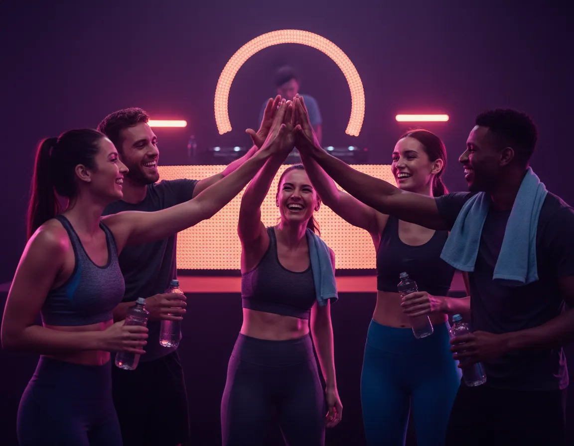 Athletes high-fiving and networking after a workout
