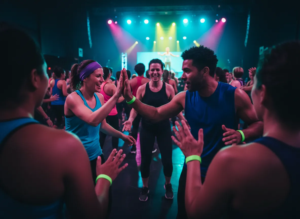 Assistant instructors on floor engaging the crowd