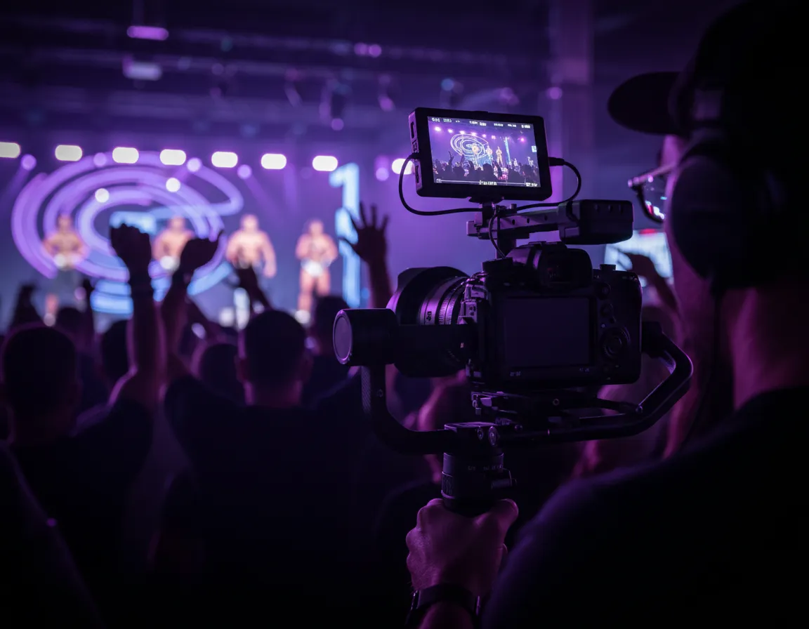 Video camera recording event with brand logo in frame