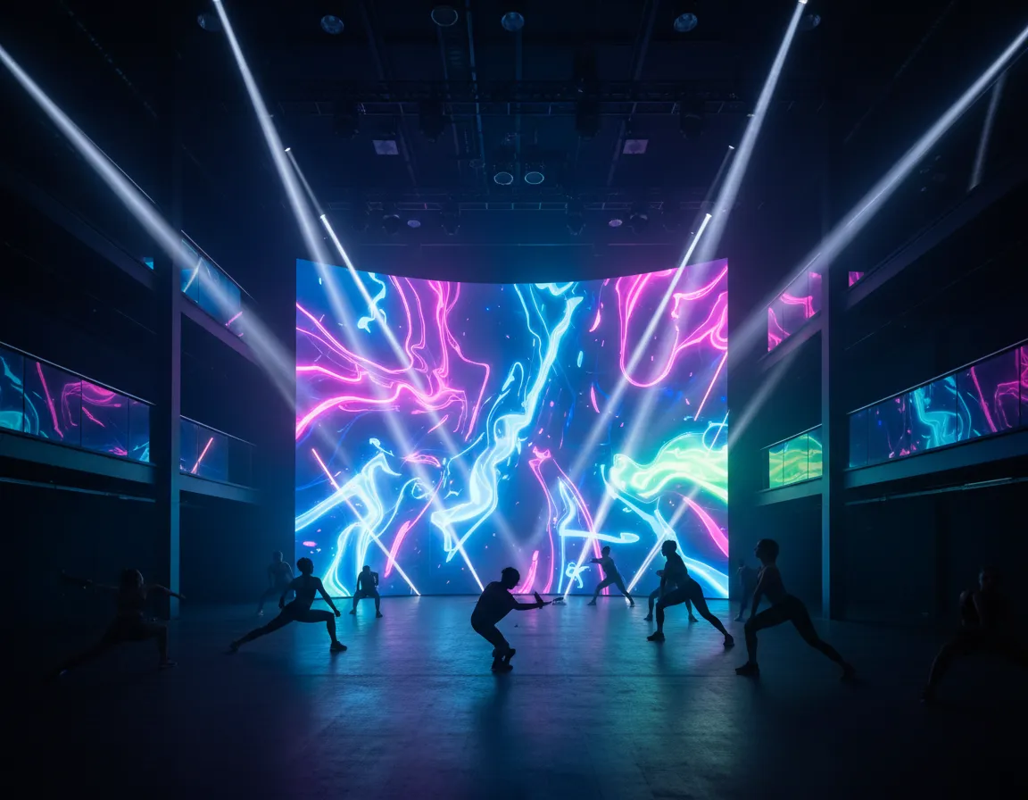 Large LED screen inside premium venue showing brand visuals