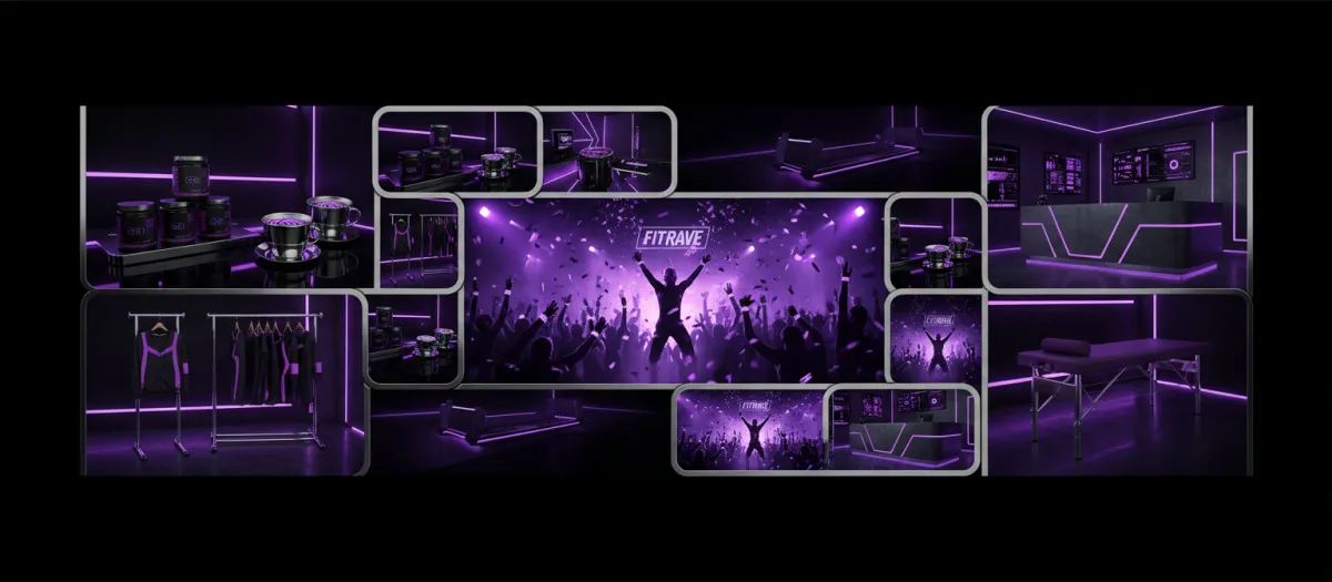 Collage of fitness brands and professionals present at FitRave