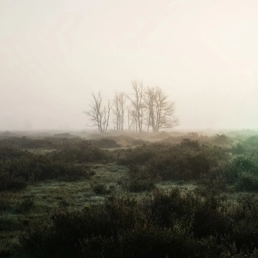 Beroligende naturlandskap med mykt lys og skandinavisk ro