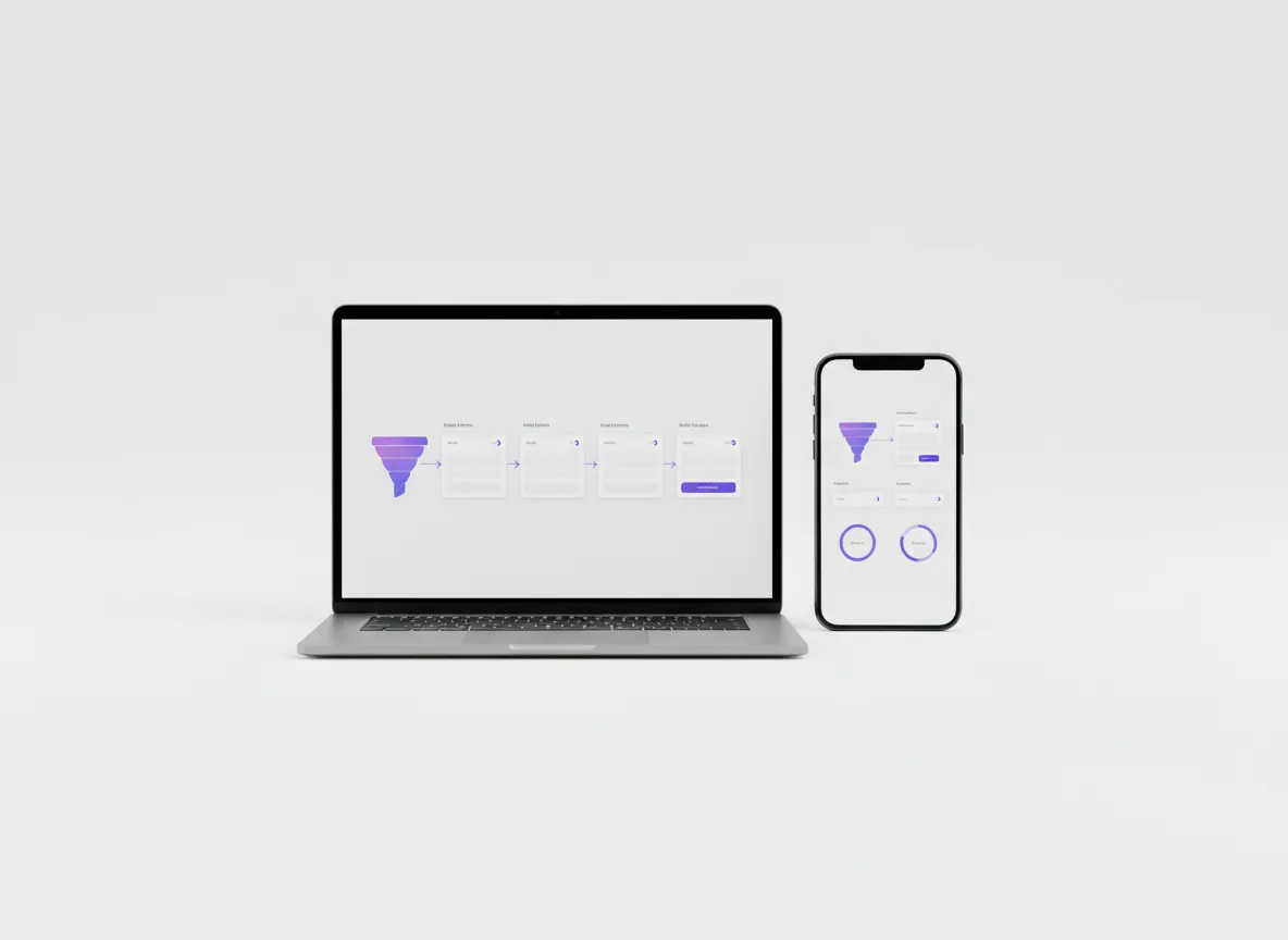 Laptop and mobile interface displaying digital content creation tools powered by AI