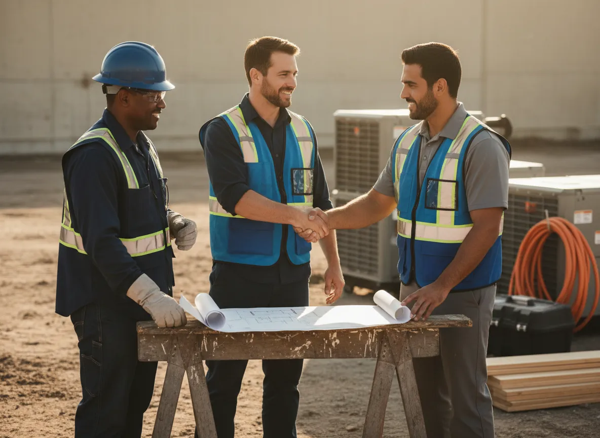 Local contractors meeting with a restoration company partner