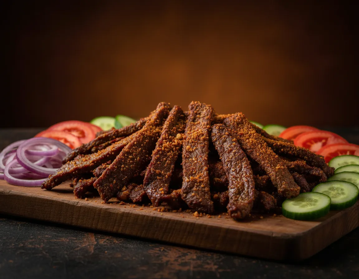 Platter of suya with onions and tomatoes