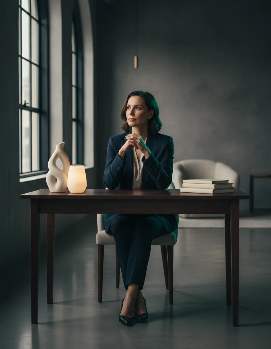 Professional woman reflecting on her expertise and business ideas