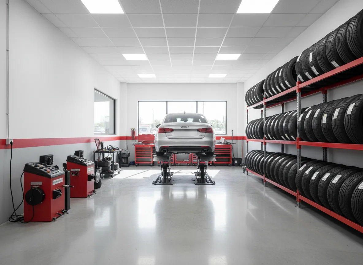 Interior of a professional tire shop