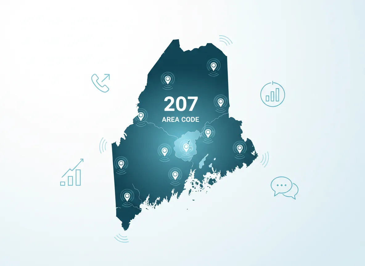 Map of Maine highlighting 207 area code coverage and call analytics