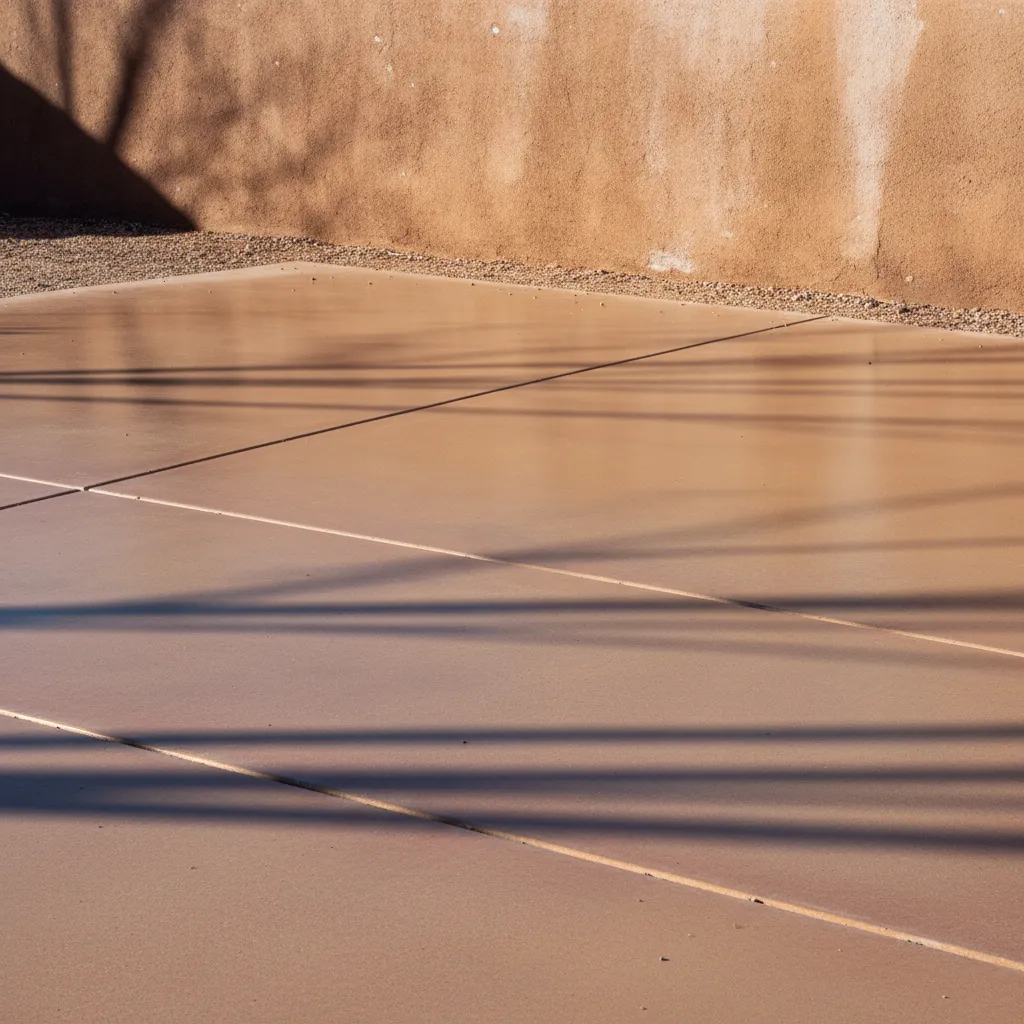 Close-up photo of a clean concrete garage floor with Southwest light and subtle desert tones