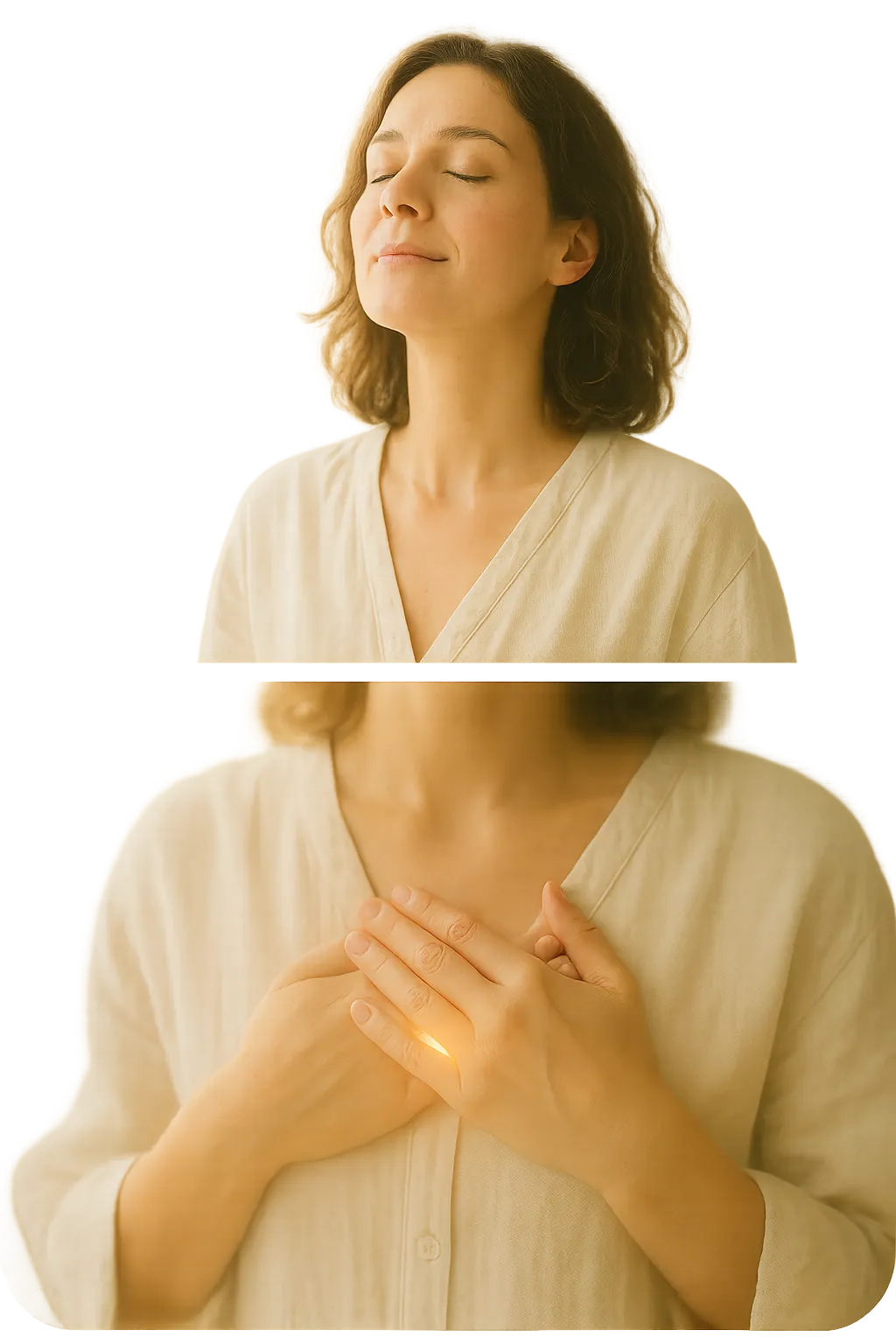 Soft-focus composite image blending two moments of quiet relief and inner peace.