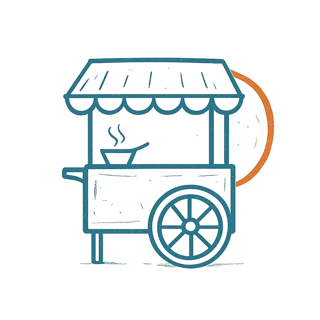 Illustrated sketch logo of a street food vendor