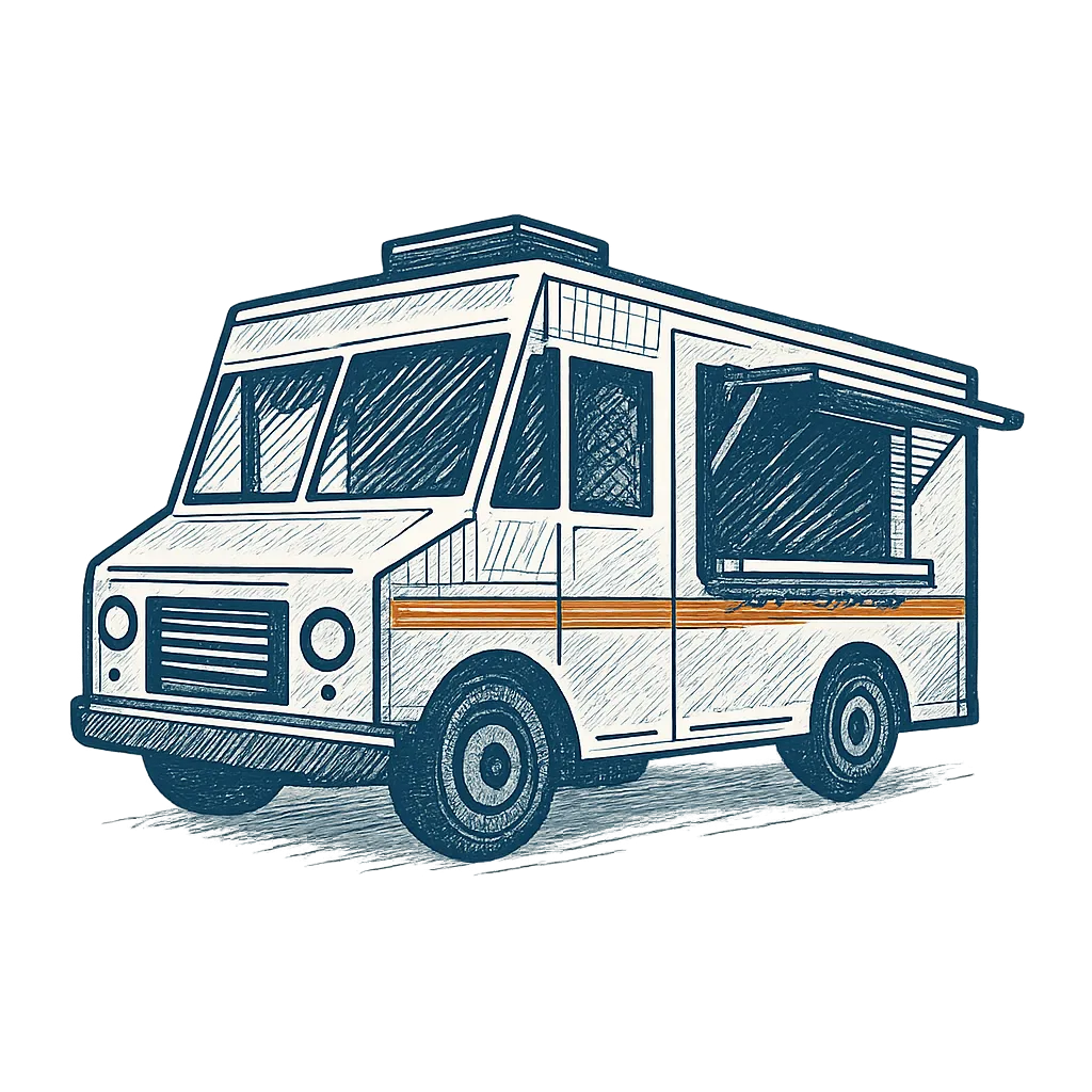 Illustrated sketch logo of a food truck
