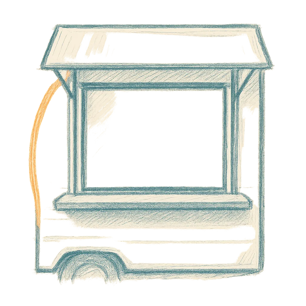 Hand-drawn sketch illustration of an owner looking out of an empty service window, depicting anxiety
