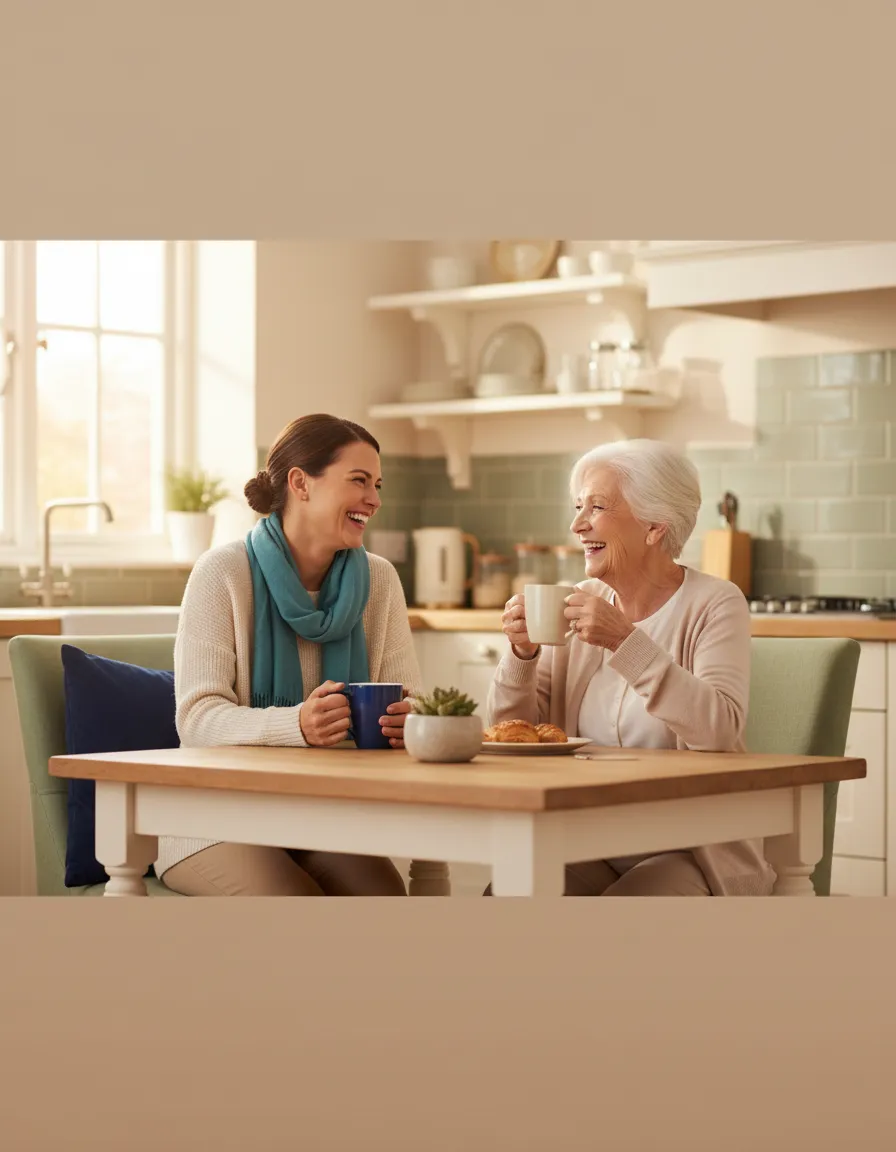 Caregiver and senior playing a game together at home