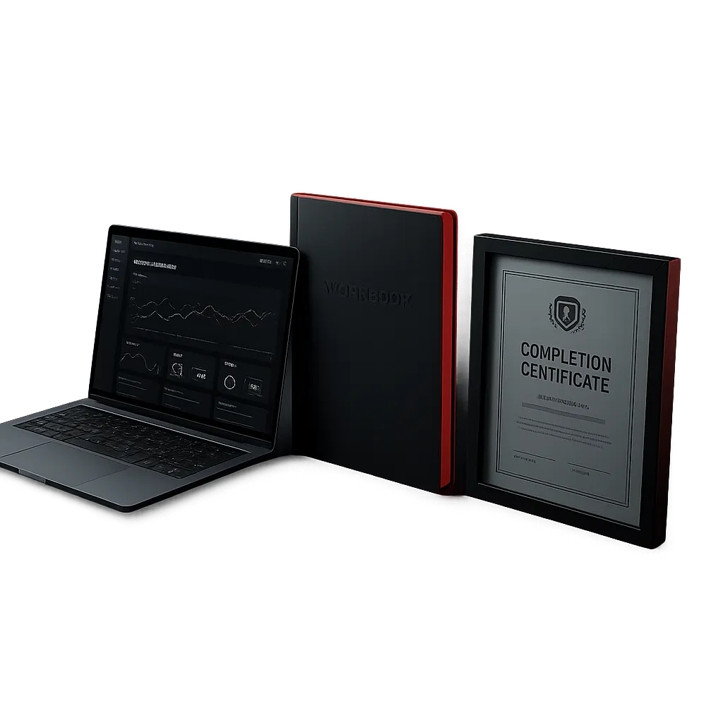 Hubhound PI Academy Course Materials, Laptop Interface, and Certificate