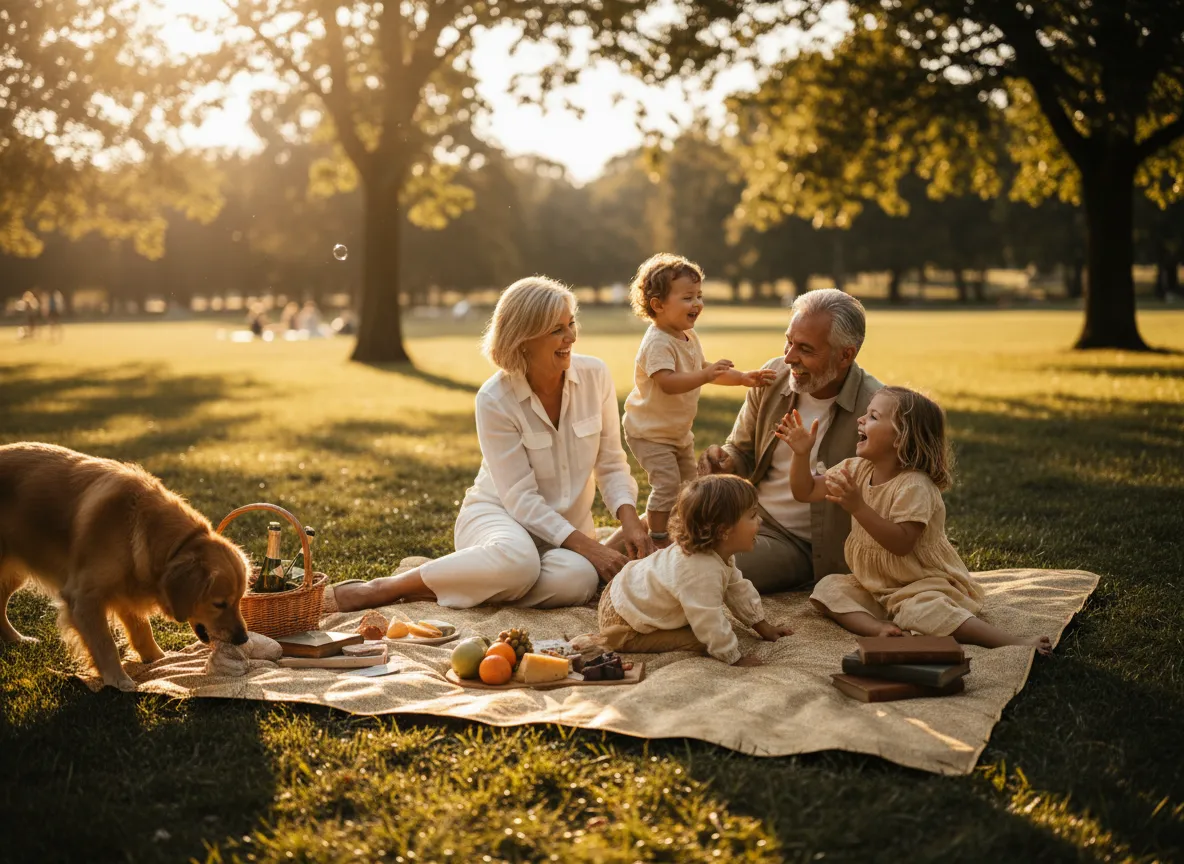 Family having dinner together with a focus on long-term security