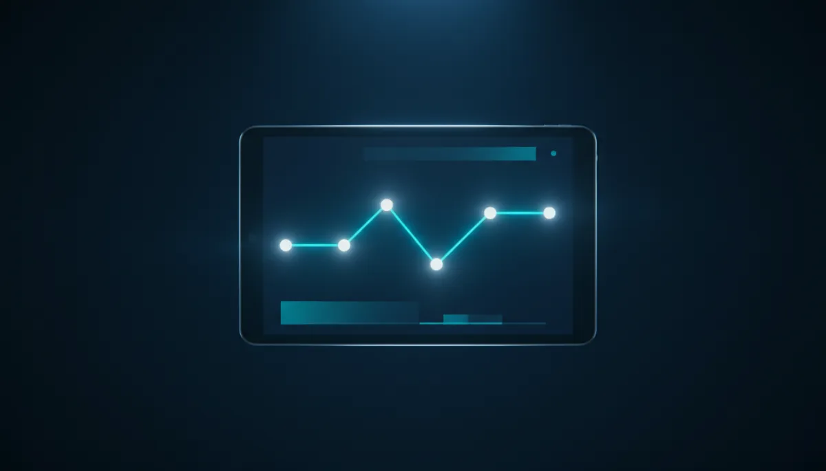 B&B AI Dashboard showing AI Growth Pulse and cyan glowing line chart on a tablet