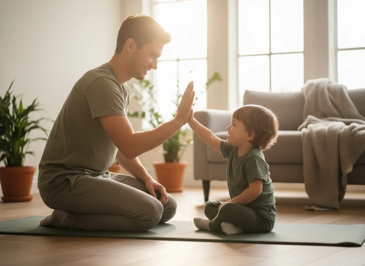Parent encouraging child during a workout