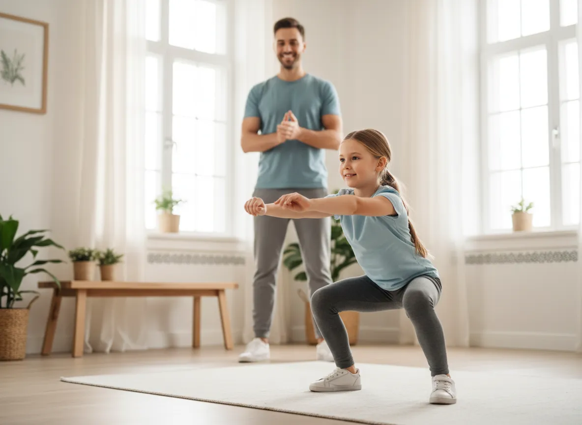 Child doing strength exercises safely at home