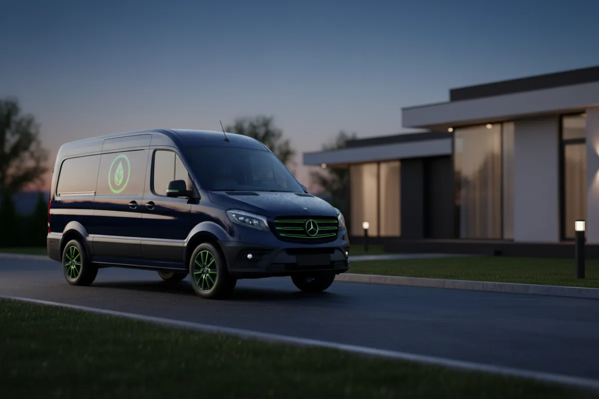 Mobile detailing van parked outside client home