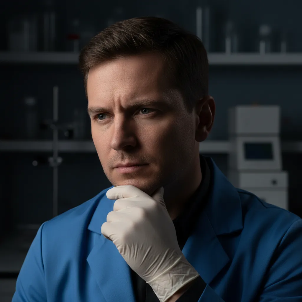 Headshot of male DNA collector, professional and friendly, neutral background