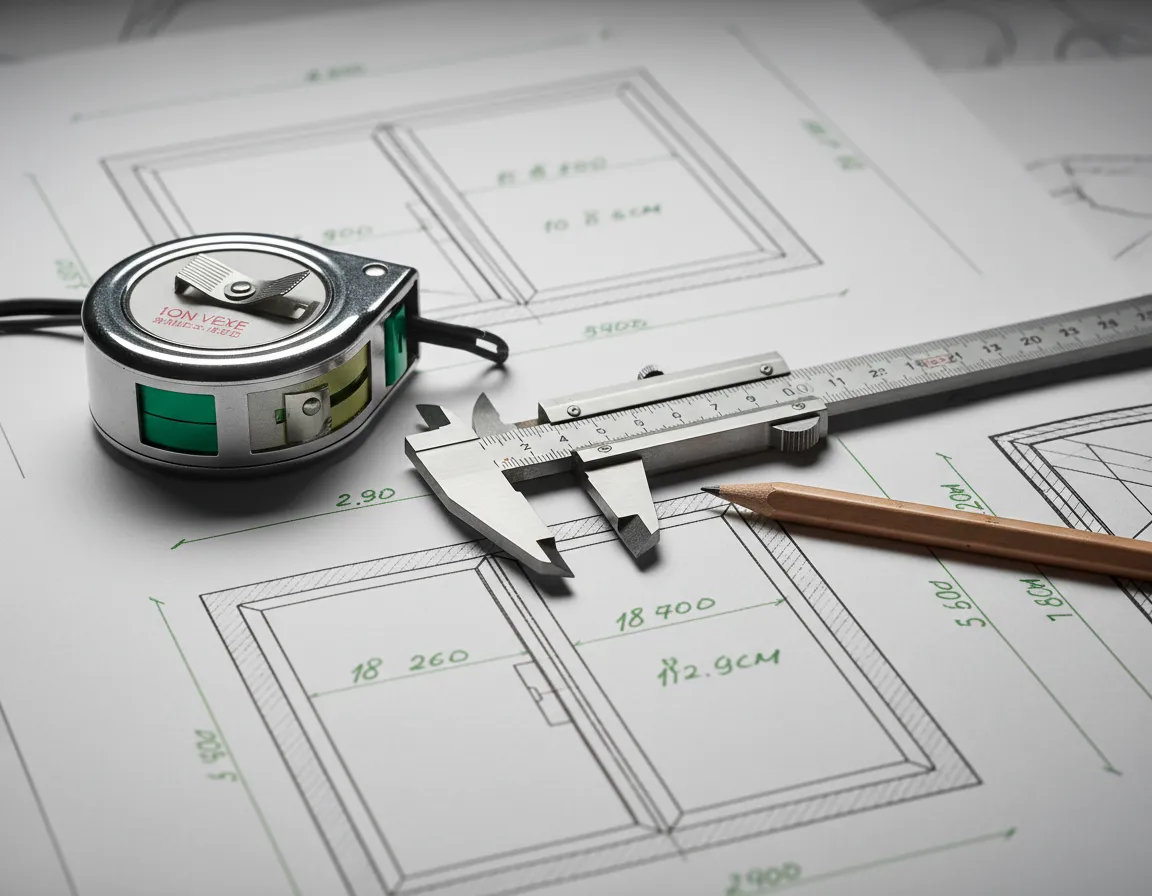 Strumenti di misura e disegni tecnici per serramenti