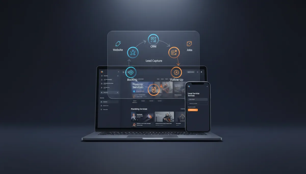 Website mockup with connected growth system flow