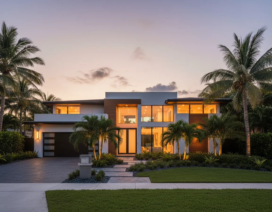 House exterior at sunset