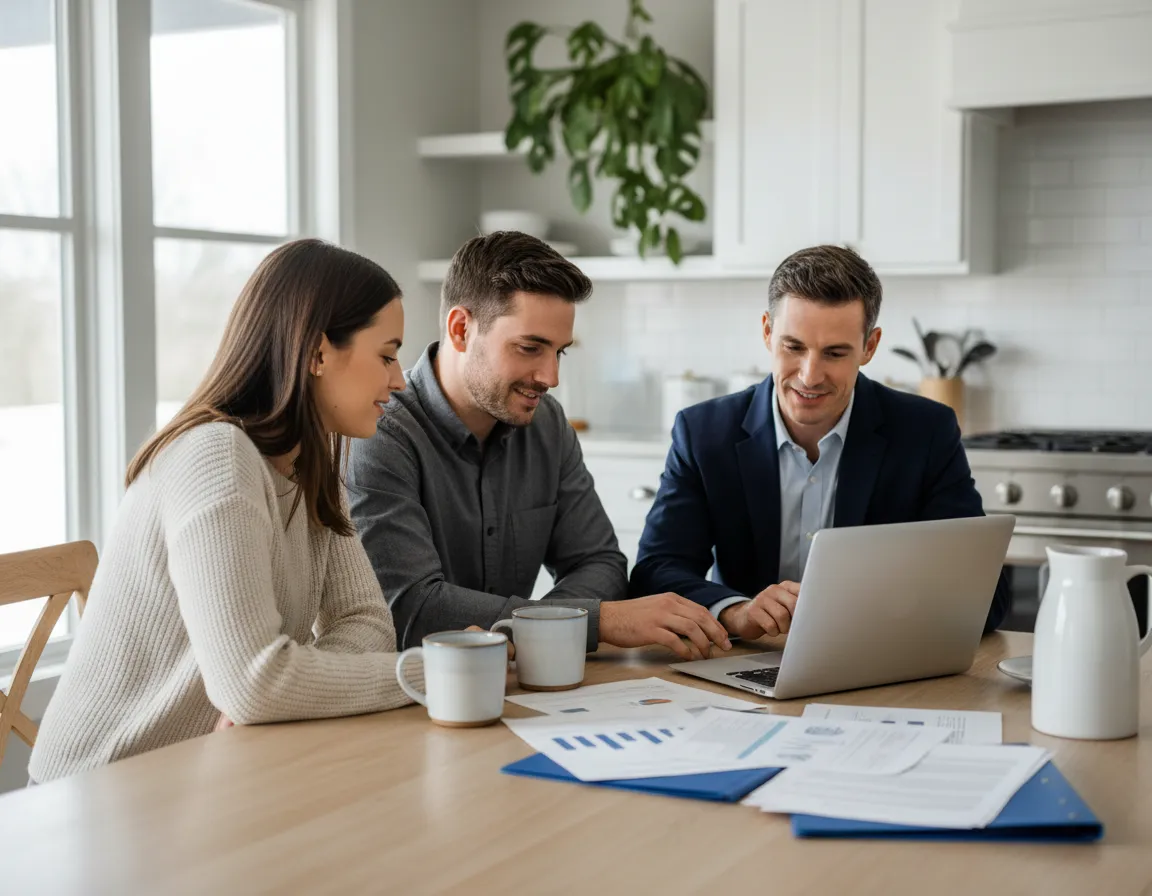Couple reviewing mortgage terms with advisor