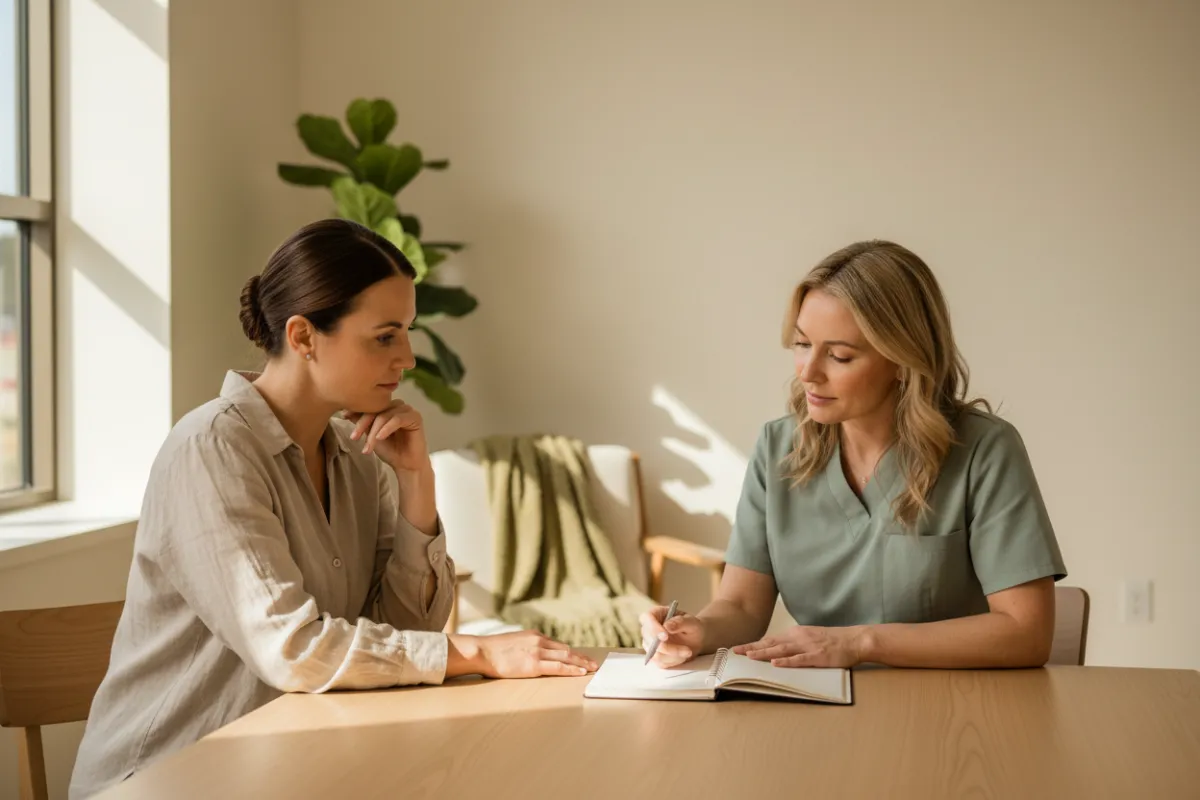 Woman looking thoughtful during individual therapy session
